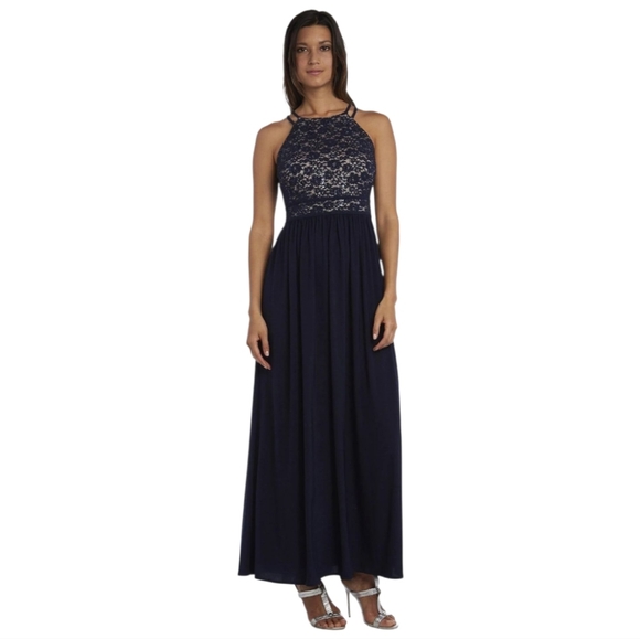 NWT Night Way Woman Sequin Lace Top Strappy Maxi Dress Formal Gown Evening 16W - Picture 1 of 13